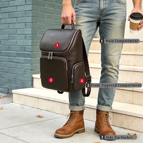 Laptop Leather Travel Backpack For Men Carry On Back Pack For Business Work computer Backpacks Fit 15.6" Laptop - color: Bb-71 Brown