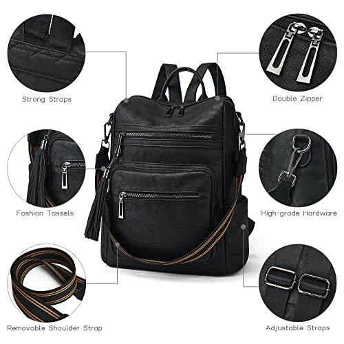 Shrrie Backpack Purse for Women Leather Backpack Fashion Designer Travel Backpack Convertible Shoulder Bag - color: 1-8 Two-tone Black