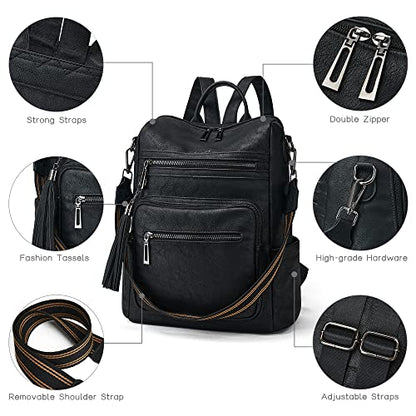 Shrrie Backpack Purse for Women Leather Backpack Fashion Designer Travel Backpack Convertible Shoulder Bag - color: 1-8 Two-tone Black