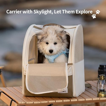 wakytu Cat Carrier Backpack,Steel Wire Frame More Stable,600D Wear-Resistant Oxford Fabric, Dog Carrier Cat Backpacks Suitable for Travel,Beige - color: Beige