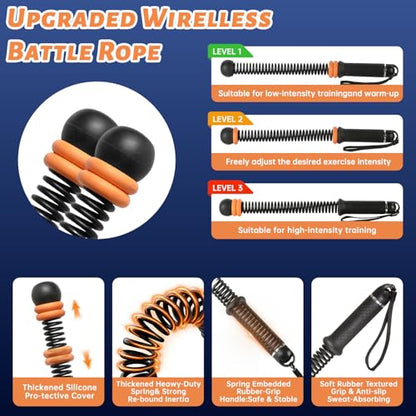 Cordless Battle Ropes 2 Pcs, Adjustable Ropeless Battle Ropes Adjustable Weight for Men & Women, Portable Arm Exerciser for Strength Building, HIIT and Low-Impact Aerobic Training-Black