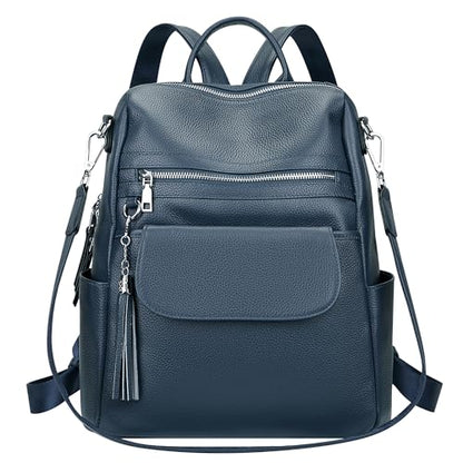 ALTOSY Genuine Leather Backpack Purse for Women Large Convertible Shoulder bag Ladies Crossdody Bag with Tassel(S115 Indigo Blue) - color: Indigo Blue