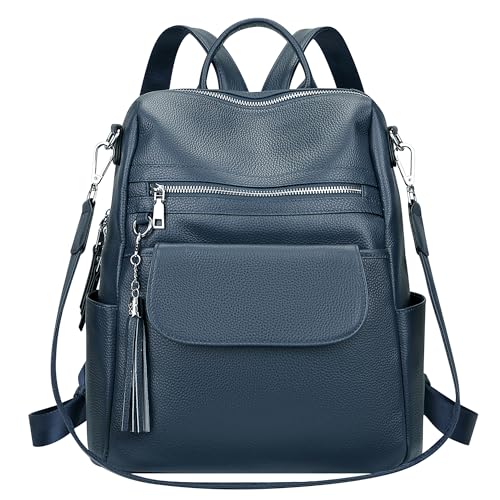 ALTOSY Genuine Leather Backpack Purse for Women Large Convertible Shoulder bag Ladies Crossdody Bag with Tassel(S115 Indigo Blue) - color: Indigo Blue