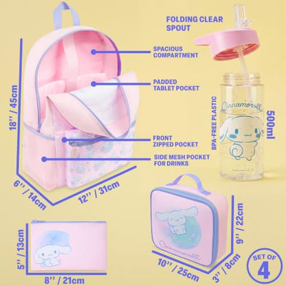 Get Trend Cinnamoroll Girls Backpack, Lunch Bag, Pencil Case, Water Bottle | Sanrio 4 Pc Set, 18in Bookbag, Insulated Lunch Bag, Pencil Pouch & 16.9 fl oz BPA-Free Water Bottle, School, Gifts for Girls - color: Multi Cinnamoroll