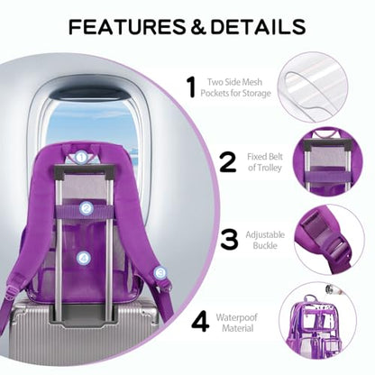 Cusangel Heavy Duty Clear Backpack,16.5 x12 x5inch TPU Large Capacity See Through Backpack for Sport Events,Travel (Dark Purple) - color: Dark Purple