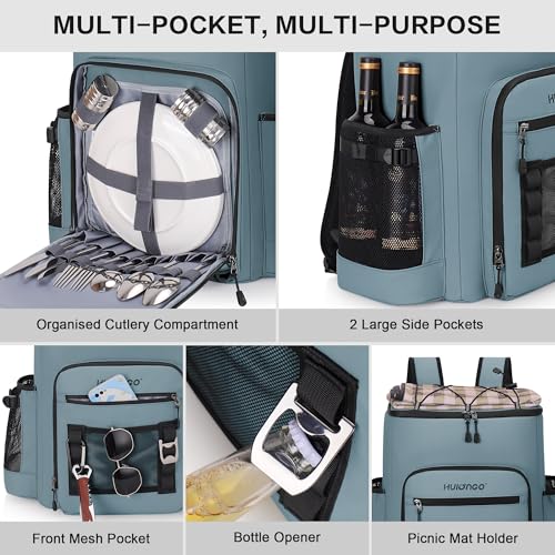 Hulongo Cooler Backpack, 30L Insulated Leakproof Soft Cooler Bag for 52 Cans, Lightweight Backpack for Beach, Picnic, Camping, Hiking, Fishing and Travel - color: Light Blue