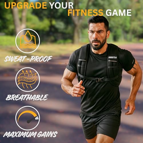HARCOS Weighted Vest, 6lb/8lb/12lb/16lb/20lb/25lb/30lb Weight Vest with Reflective Stripe for Workout, Strength Training, Running, Fitness, Muscle Building, Weight Loss, Weightlifting - size: 16 lb