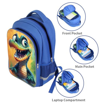 ZRENTAO Kids Backpack, 3D Reflective Cartoon, 600D Polyester & Dual Zippers, 17" Bookbag with Ergonomic Design for boys & girls age 6-18, Crocodile Space Style for school Children Kids - color: 23#crocodile