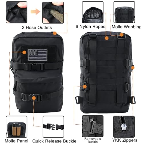 Tactical Mini Molle Hydration Pack,Molle Hydration Carrier with US Flag Water Resistant,Hydropack for Tactical Vest Backpack - style: Black
