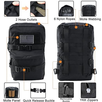Tactical Mini Molle Hydration Pack,Molle Hydration Carrier with US Flag Water Resistant,Hydropack for Tactical Vest Backpack - style: Black