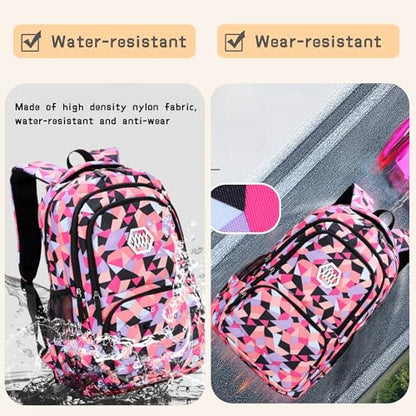 Bansusu Geometric Print Kids Backpack for Girls Boys School Bag Bookbags - color: Pink-a, size: Small-A