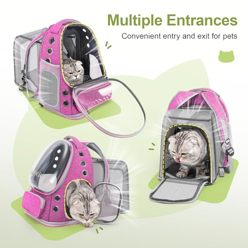 Cawypety Expandable Cat Backpack,Cat Bubble Backpack Carrier for Carrying Cats, Pets and Small Dogs,Airline-Approved,Designed for Travel, Hiking, Walking,Car （Pink - color: Square Expandable- Pink