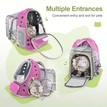 Cawypety Expandable Cat Backpack,Cat Bubble Backpack Carrier for Carrying Cats, Pets and Small Dogs,Airline-Approved,Designed for Travel, Hiking, Walking,Car （Pink - color: Square Expandable- Pink