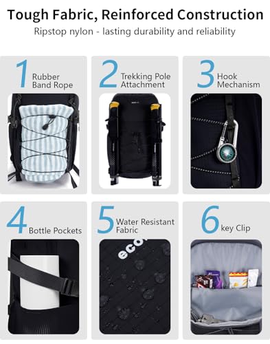 ECOHUB Small Hiking Backpack for Men Women, 20L Lightweight Travel Backpacks Water Resistant Camping Cycling Hiking Daypack - color: Black