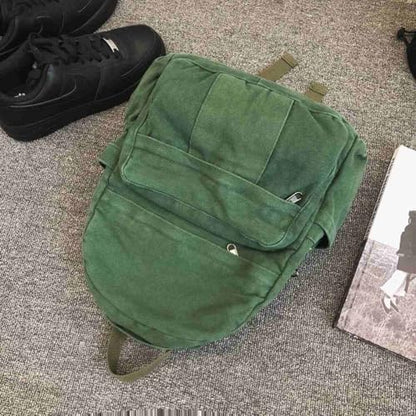Green Canvas Backpack for Women Retro Aesthetic Rucksack Basic Backpack for High School/College Students Travel Laptop Bag - color: Forest Green