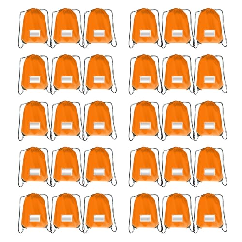 Drawstring Backpack Bulk 30 Packs Draw String Bags for Gym Sports Trip Pedestrianism Cinch Sack DIY for Women Men with Memo Card (orange) - color: Orange