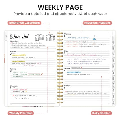 Planner 2026-2027, Academic Monthly and Weekly Calendar Planner for Women, July 2026 - June 2027, Hardcover Pretty Agenda Planner Book with Tabs, Spiral Daily Organizer for School Office Home Supplies, 8.5" x 11" - Painted Bloom - color: D-Painted Bloom,