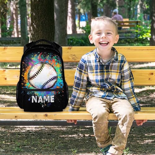 Boys School Backpack Personalized Kids Baseball Backpacks Bookbag Back to School Supplies, 17 Inches Custom Name Cool Sport Back Pack for Travel Camping Casual (Black) - color: Color 4-1