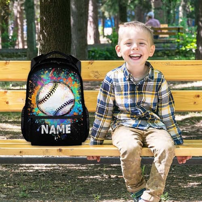Boys School Backpack Personalized Kids Baseball Backpacks Bookbag Back to School Supplies, 17 Inches Custom Name Cool Sport Back Pack for Travel Camping Casual (Black) - color: Color 4-1
