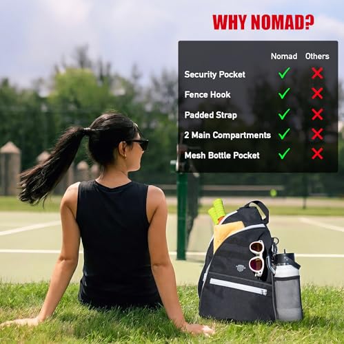 Nomad USA Pickleball Bag for Men & Women,10L Sports Bag Pickleball Backpack w/Fence Hook, Safety Pockets, 3 Compartments, Adjustable Sling Bag for Shoe,Gear,Equipment,Paddles,Balls,Accessories