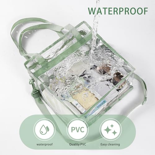 BAGAIL Clear Bags 12x6x12 Stadium Approved Clear Tote Bag with Zipper Closure Crossbody Shoulder Bag with Adjustable Strap - color: Matcha Green
