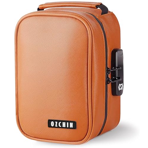 OZCHIN Smell Proof Bag with Combination Lock File Organizer Case Container Medicine Odorless Storage Lock Box Great Gift for Friend (Brown, M) - color: Brown, size: M