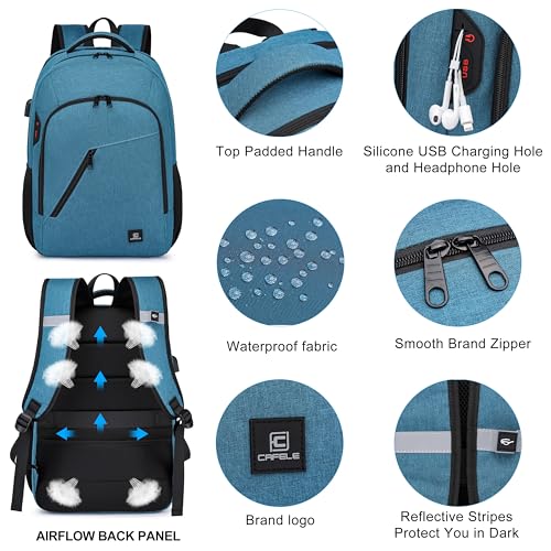 CAFELE Laptop Backpack 17.3 Inch Computer Backpack Daypack Water-Repellent Laptop Bag with USB Charging Port for Business/School/Travel/Women/Men (Lake blue, 17.3 Inches) - color: Lake Blue