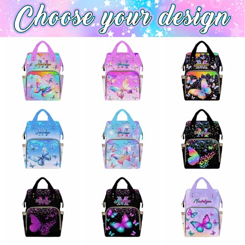 MyPupSocks Personalized Diaper Backpack Butterfly, Custom Butterfly Diaper Bag Baby Nappy Bags Fashion Shoulder Casual Daypack Bag for Mom Baby Girls Boys Travel Hiking - color: Color 20
