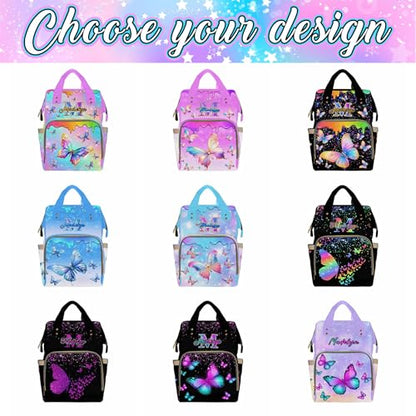 MyPupSocks Personalized Diaper Backpack Butterfly, Custom Butterfly Diaper Bag Baby Nappy Bags Fashion Shoulder Casual Daypack Bag for Mom Baby Girls Boys Travel Hiking - color: Color 20
