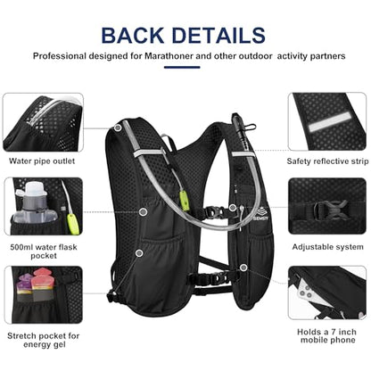 Running Hydration Vest 5L,Running Vest Pack with 1.5L Water Bladder,Lightweight Water Backpack for Hiking Running Cycling - color: Balck