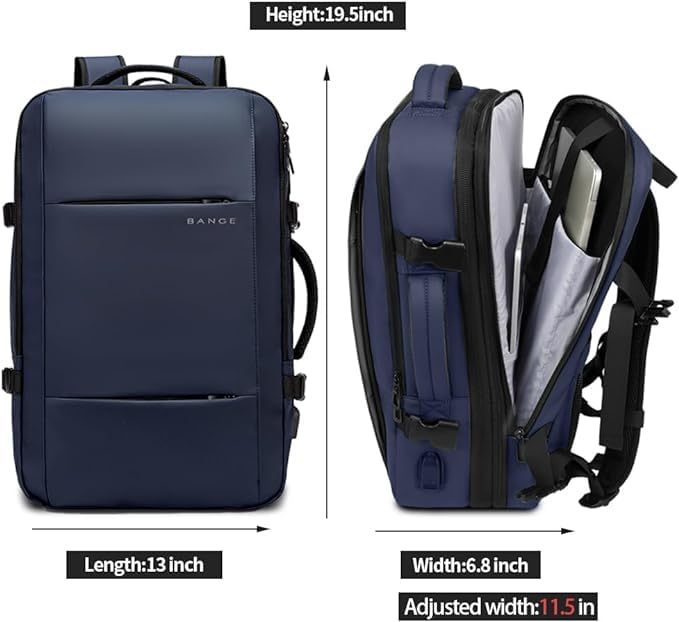 BANGE Travel Backpack,35L Carry on Backpack, Men Airline Approved Backpack, Expandable Business Laptop Daypack - color: Blue, size: 35L(expansion)