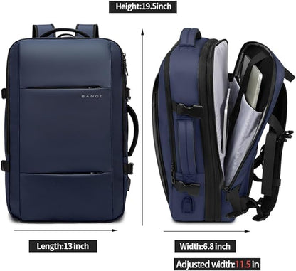 BANGE Travel Backpack,35L Carry on Backpack, Men Airline Approved Backpack, Expandable Business Laptop Daypack - color: Blue, size: 35L(expansion)