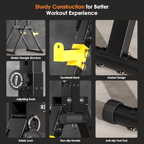 SogesPower Power Tower Pull Up Bar Station, Foldable Pull Up Dip Station Free Standing for Home Gym,Adjustable Pull Up Bar Stand Dip Bar Strength Training Workout Equipment,Triangular Design - color: Yellow