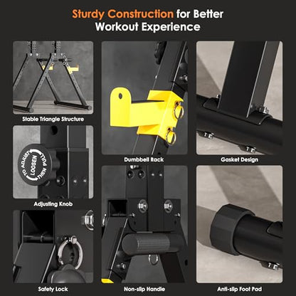 SogesPower Power Tower Pull Up Bar Station, Foldable Pull Up Dip Station Free Standing for Home Gym,Adjustable Pull Up Bar Stand Dip Bar Strength Training Workout Equipment,Triangular Design - color: Yellow