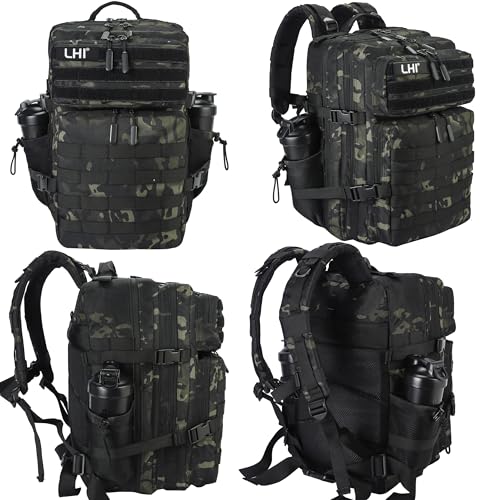 LHI Military Tactical Backpack for Men and Women 45L Army 3 Days Assault Pack Bag Large Rucksack with Molle System - Black CP - color: 1.9 Black Cp