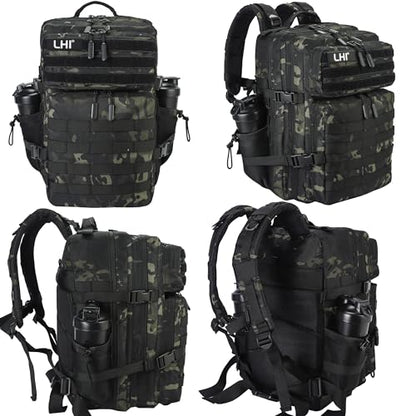 LHI Military Tactical Backpack for Men and Women 45L Army 3 Days Assault Pack Bag Large Rucksack with Molle System - Black CP - color: 1.9 Black Cp