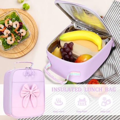 DIGOBAY Backpack for Girls, 3PCS Girls Backpack for School with Lunch Bag Pencil Case, Cute Kids Teens Bookbag for Kindergarten Elementary Preschool Middle School - color: Gradient Purple-pink