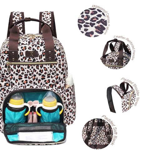 ESVAN Diaper Bag Backpack, Large Capacity Multifunction Baby Essentials Fashion Travel Pack Linen Canvas office Laptop Bag (Canvas leopard print) - color: Canvas Leopard Print