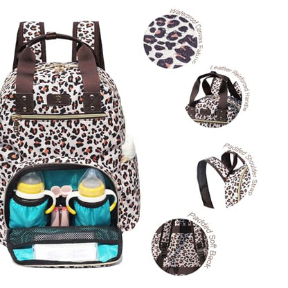 ESVAN Diaper Bag Backpack, Large Capacity Multifunction Baby Essentials Fashion Travel Pack Linen Canvas office Laptop Bag (Canvas leopard print) - color: Canvas Leopard Print