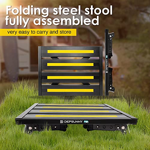 Adjustable Height Aluminum RV Step, Stable Foldable Platform Step Stool, Supports Up to 1,000 lb, Non-Slip Rubber Feet and Platform Mat, Easy to Carry (Black) - color: Black