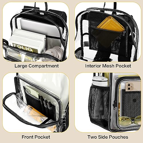 Clear Backpack Transparent Heavy Duty Bookbag See Through Bag with Reinforced Bottom for College, Travel, Workplace Security - Black - color: Black