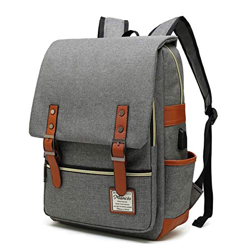 Mancio Slim Vintage Laptop Backpack For women,Men For Travel, College, Dayparks, Fits up to 15.6Inch Notebook in Grey - color: Grey