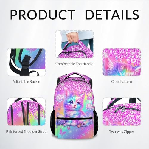 Cat Backpack for Girls Kids Schoolbag with Pocket - Animal Bookbag with Cat Print for Granddaughter Elementary Middle School Students (17 Inch) - color: Dark Pink