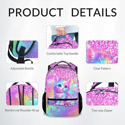 Cat Backpack for Girls Kids Schoolbag with Pocket - Animal Bookbag with Cat Print for Granddaughter Elementary Middle School Students (17 Inch) - color: Dark Pink