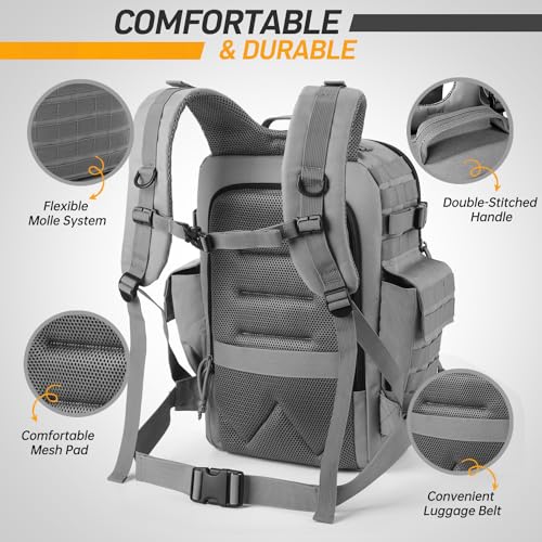 SHARKMOUTH Baby Diaper Bag for Dad - Military Diaper Backpack with Patches for Outdoor Hiking Travel Camping Park - Baby Shower Gifts Gray - color: Gray