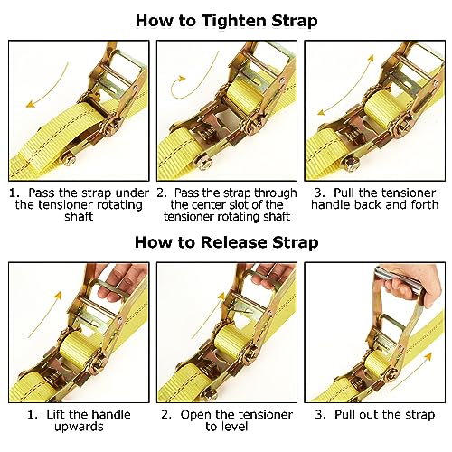 4 Pack 2 Inch Ratchet Straps Heavy Duty 20ft Tie Down Straps Ratchet with Double J Hook, 10000 LBS Break Strength, Cargo Ratchet Straps for Moving, Truck, Trailers, Motorcycles, Kayaks, Car Roof