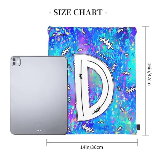 Drawstring Backpack Bag Sport Gym Sackpack Initial Blue Draw String Cinch Bags Bulk String Backpack Storage Bag for Women Men Letters D - color: Letters D