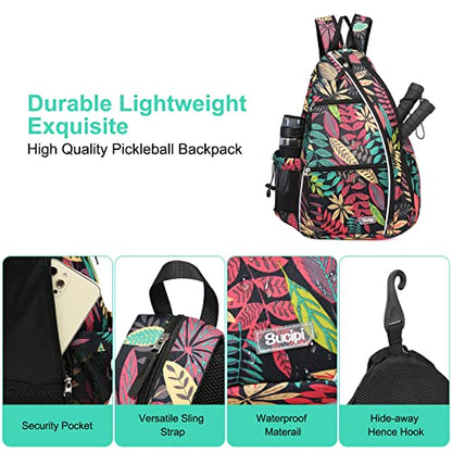 Sucipi Pickleball Bag for Men & Women,Convertible Backpack with Fence Hook - color: Red Leaf, size: Medium