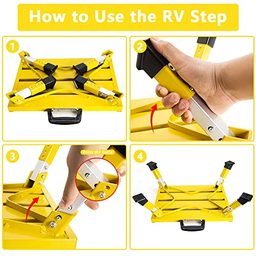 Homeon Wheels RV Steps Portable Foldable RV Steps Anti-Slip Surface with Handles Aluminum Folding Safety Platform Adjustable Height Heavy Duty for Camping Travel Trailer Truck - color: Yellow