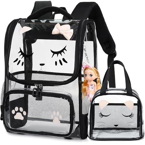 AO ALI VICTORY clear backpack Girls with Tote Bag Heavy Duty PVC Transparent Cute Backpack for Kids Toddler Preschool Bookbags Elementary School Bags See Through Casual Travel Daypack, Balck Set - color: Black Set